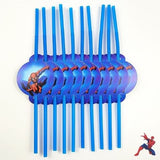 10 Pailles Jetable avec décorations amovibles Spiderman | Anniversaire