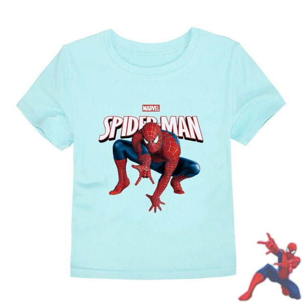 T-shirt Spiderman bleu. T-shirt Marvel enfant.